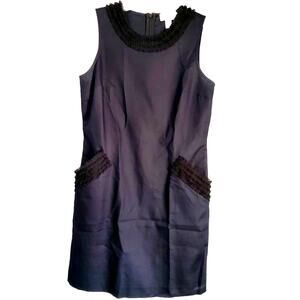 Ann Taylor LOFT Black Zip Back Dress Petites Size 4P Ruffles 2 Pockets Classic